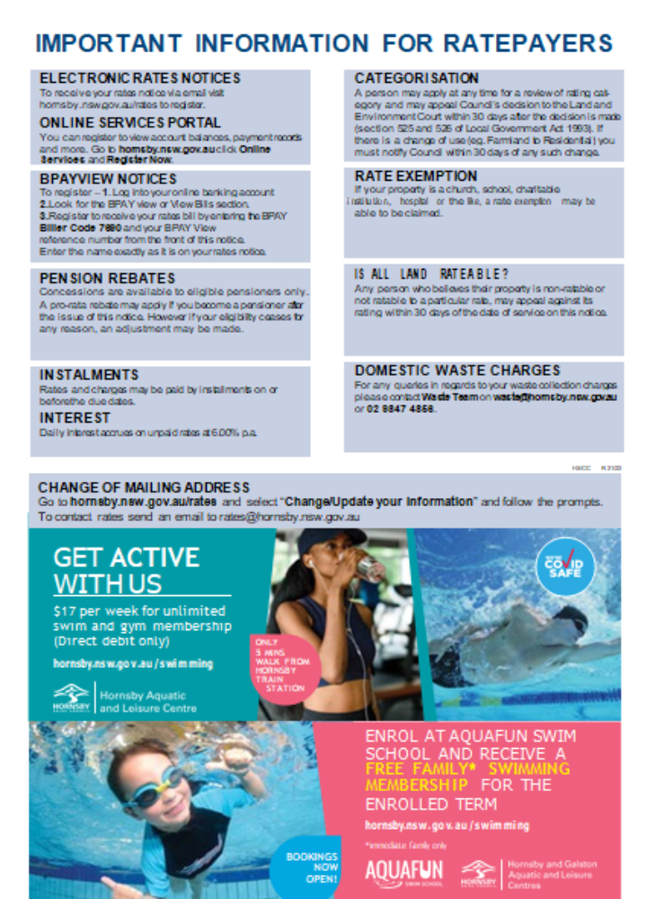 NSW Hornsby Shire Council utility business bill GO PSD template